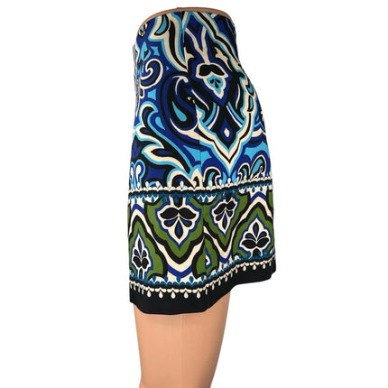 Zara Blue Multicolor Paisley Printed Straight Pencil Zipper Mini Skirt Size XL