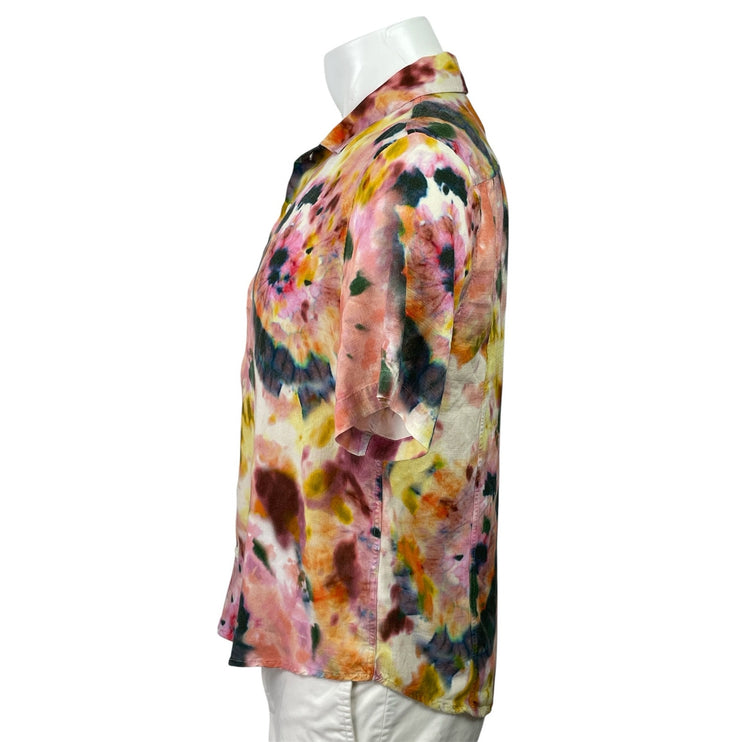 Corridor Men's Multicolor Tie Dye Short Sleeve Button Down Shirt Top Size M
