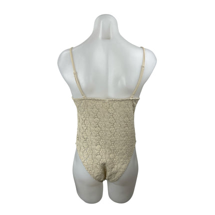 H&M Women's Beige Floral Lace Eyelet Crochet Sleeveless Camisole Tank Bodysuit M