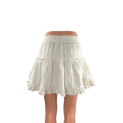 Hill House Home Paz Womens White Ruffle Tiered Mini Flounce Flare A-Line Skirt S