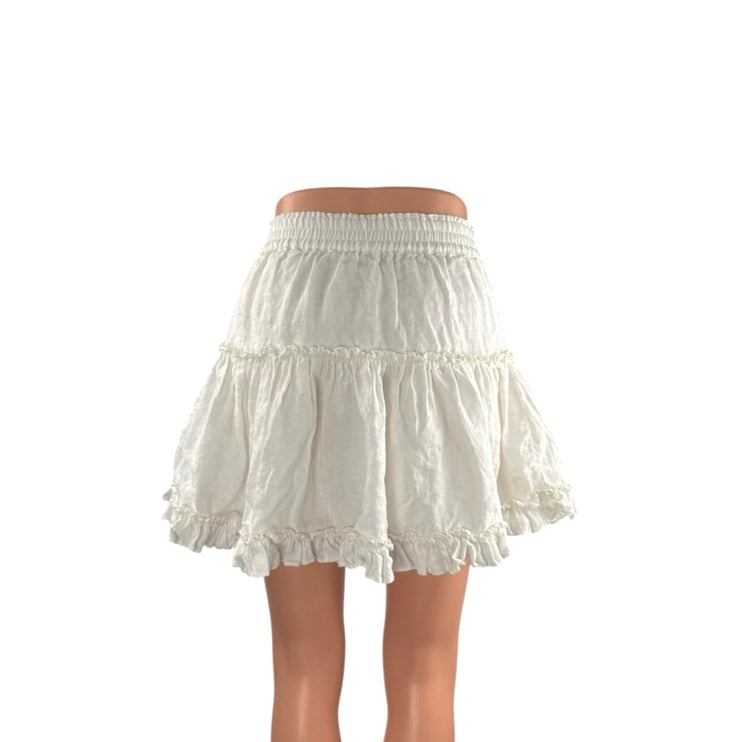 Hill House Home Paz Womens White Ruffle Tiered Mini Flounce Flare A-Line Skirt S
