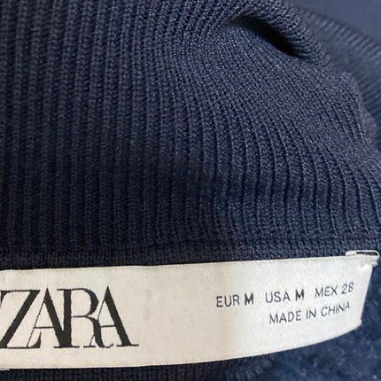 Zara Women's Blue Knit Organza Turtleneck Long Sleeves Crop Sweater Top Size M