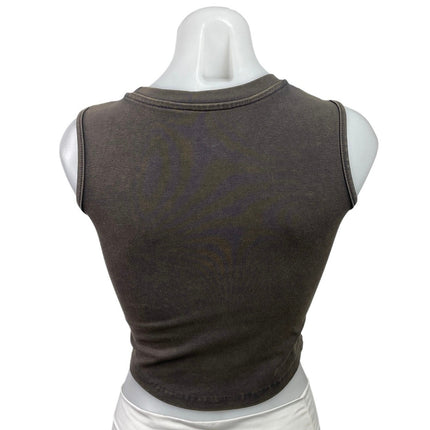 Barcode Gray Knitted Belted Shoulder Sleeveless Crew Neck Crop Tank Top Size S