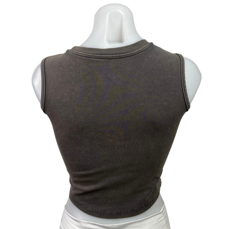 Barcode Gray Knitted Belted Shoulder Sleeveless Crew Neck Crop Tank Top Size S