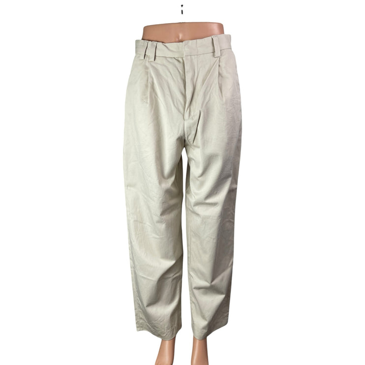 Zara Womens Beige Pleated Chino Carrot Barrel Baggy Wide Leg Trouser Pants Sz 29