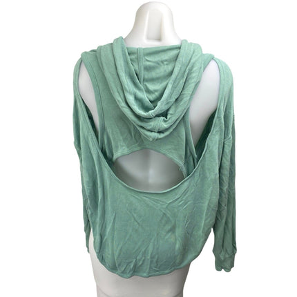 Free People Back Into It Green Cutout Back Hoodie Hooded Sweatshirt Top Size M