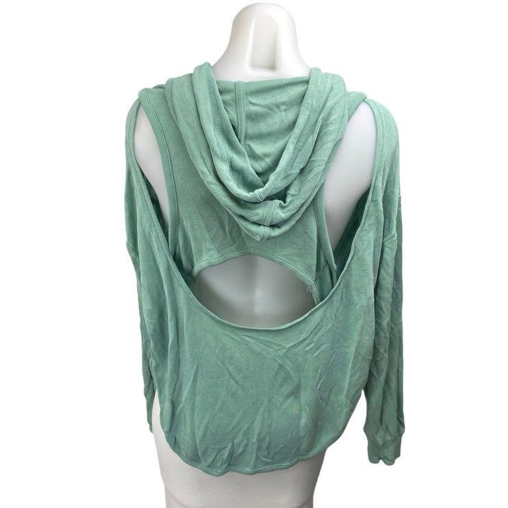Free People Back Into It Green Cutout Back Hoodie Hooded Sweatshirt Top Size M
