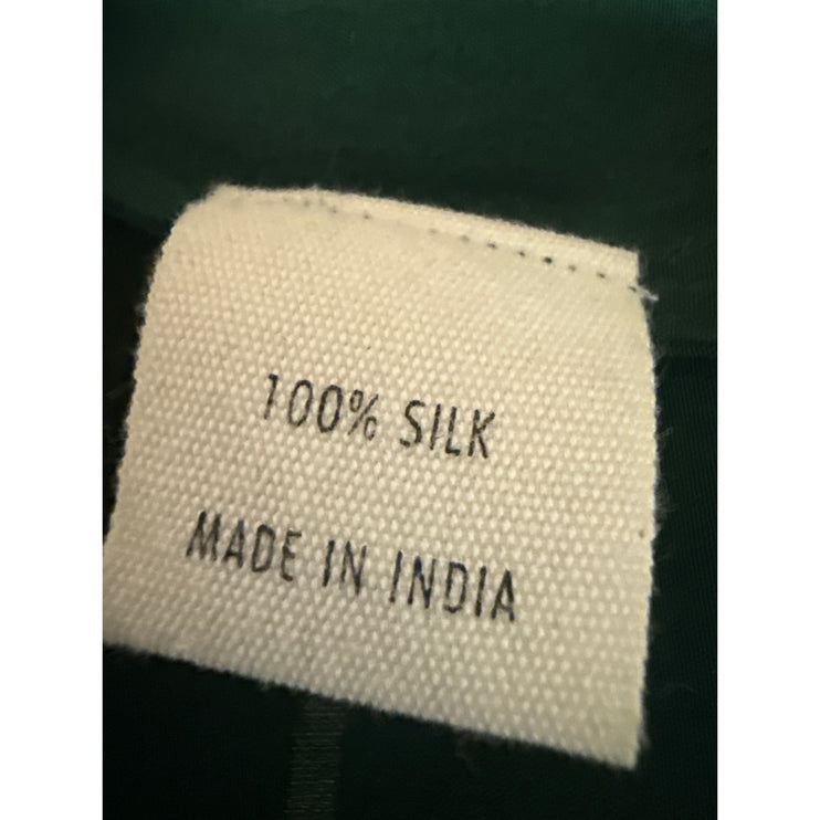 Ali Golden Women's Green Gold Silk Abstract Short Sleeve V Neck Crop Jumpsuit S