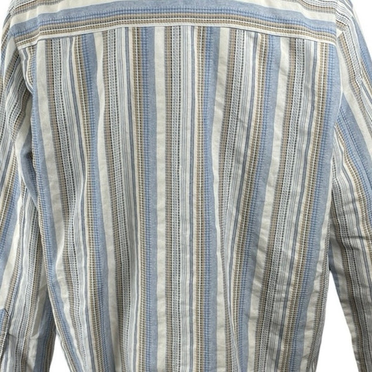 Reclaimed Vintage Men's Blue Striped Long Sleeve Henley Button Front Shirt L