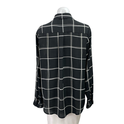 Apt. 9 Women's Black Checkered Plaid Long Sleeve Pockets Button Down Shirt Top L