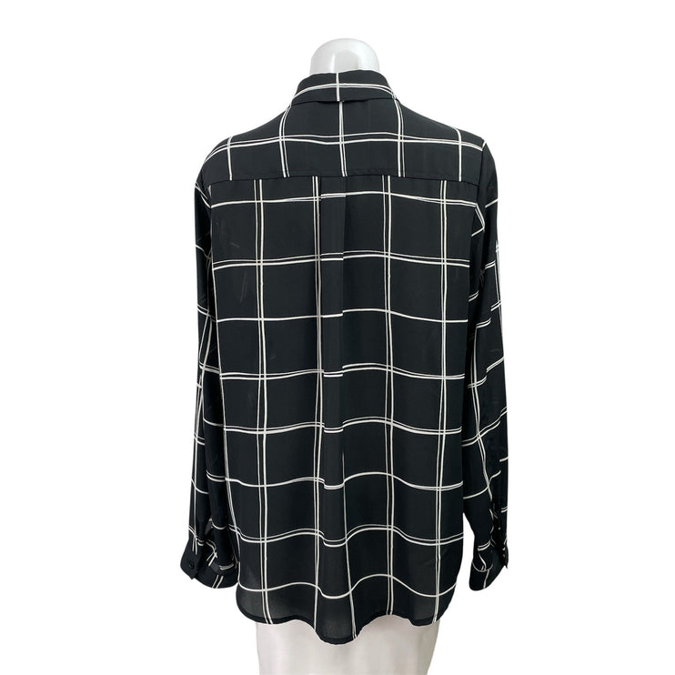 Apt. 9 Women's Black Checkered Plaid Long Sleeve Pockets Button Down Shirt Top L