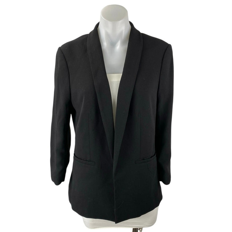 H&M Women's Black Open Front Collared Long Sleeve Blazer Coat Jacket Size 12