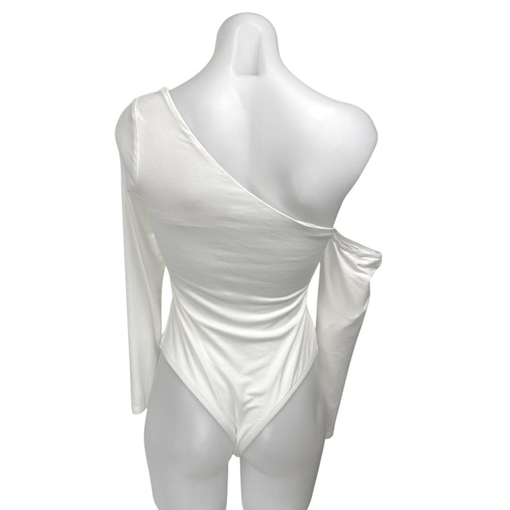 Superdown Womens White Off Shoulder Long Sleeve Thong Bodysuit Blouse Top Size S