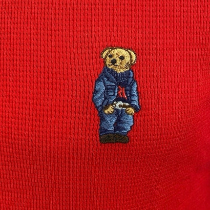 Polo Ralph Lauren Sleepwear Men's Red Embroidered Bear Knit Long Sleeve Top Sz M