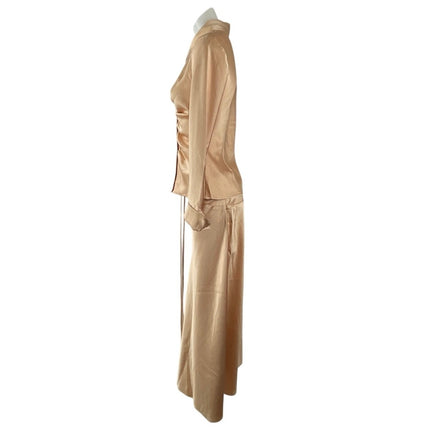 C/MEO Collective Sincerity Satin Button Down Shirt Midi Straight Skirt Set S/M