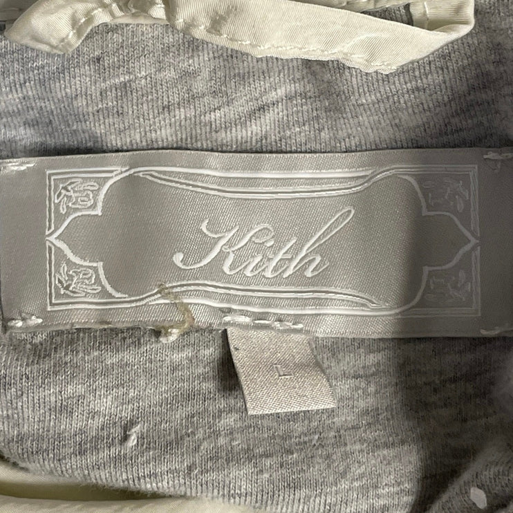 Kith Men's Beige Cream Long Sleeve Tie Hem Collared Polo Sweatshirt Top Size L