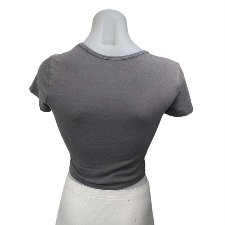 Hollister Malibu 89 Track and Field Gray Short Sleeve Crop Tee T-shirt Top Sz S