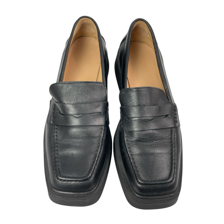Women's Black Leather Slip On Square Toe Block Heel Casual Loafers Shoes 40/9.5