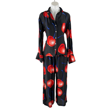Anthropologie LyreBird Silky Cherry Long Sleeve Wide Leg Pajama Sleepwear Set XS