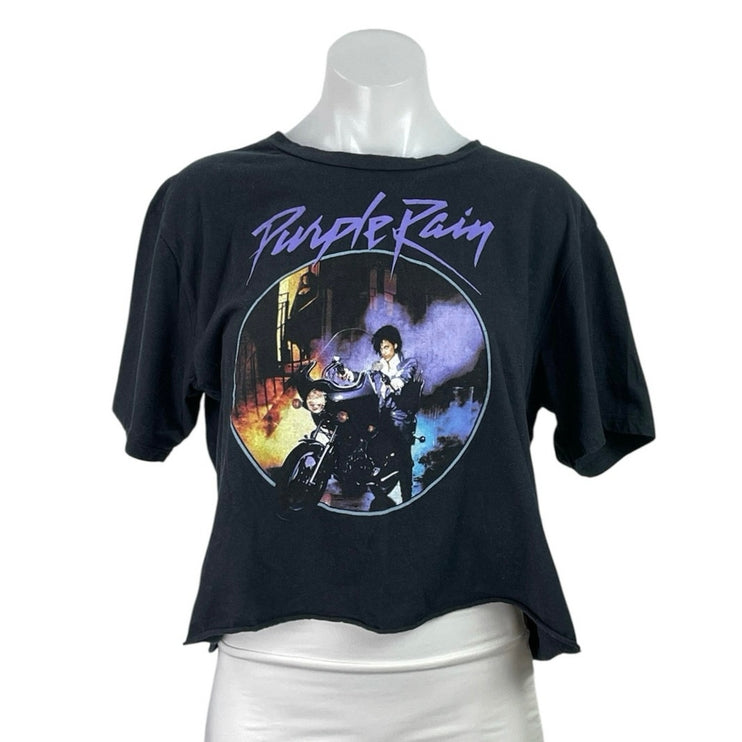 Prince Purple Rain Album Cover Graphic Short Sleeve Crop Tee T-Shirt Top Size XL