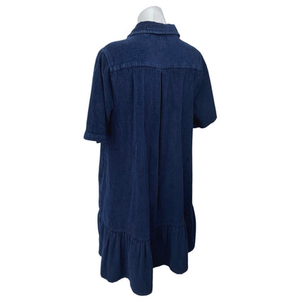 Gorman Blue Corduroy Velvet Velour Short Sleeve Button Up Ruffle Shirt Dress 12