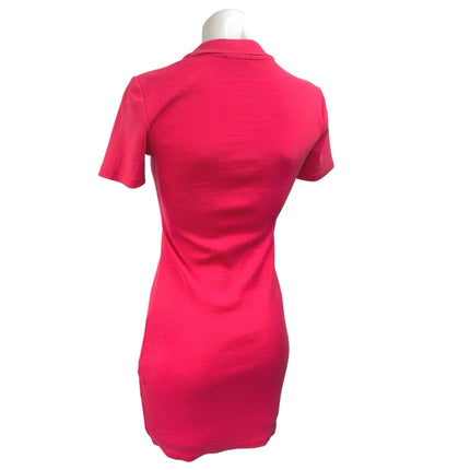 Zara Pink Rib Knit Collar V-neck Short Sleeve Mini Bodycon Sweater Dress Size M