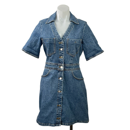 Zara Women's Blue Denim Jean Short Sleeve Button Down A Line Mini Dress Size M