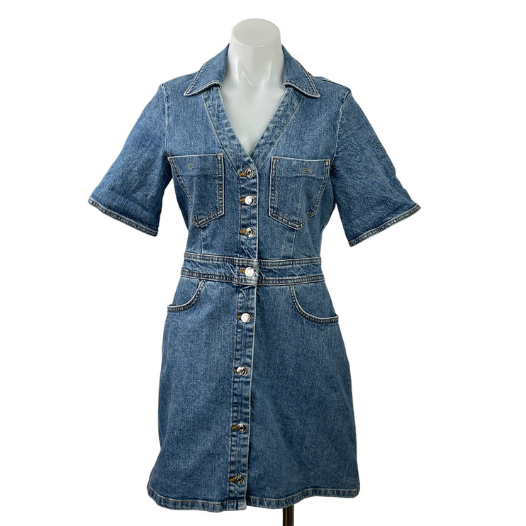 Zara Women's Blue Denim Jean Short Sleeve Button Down A Line Mini Dress Size M