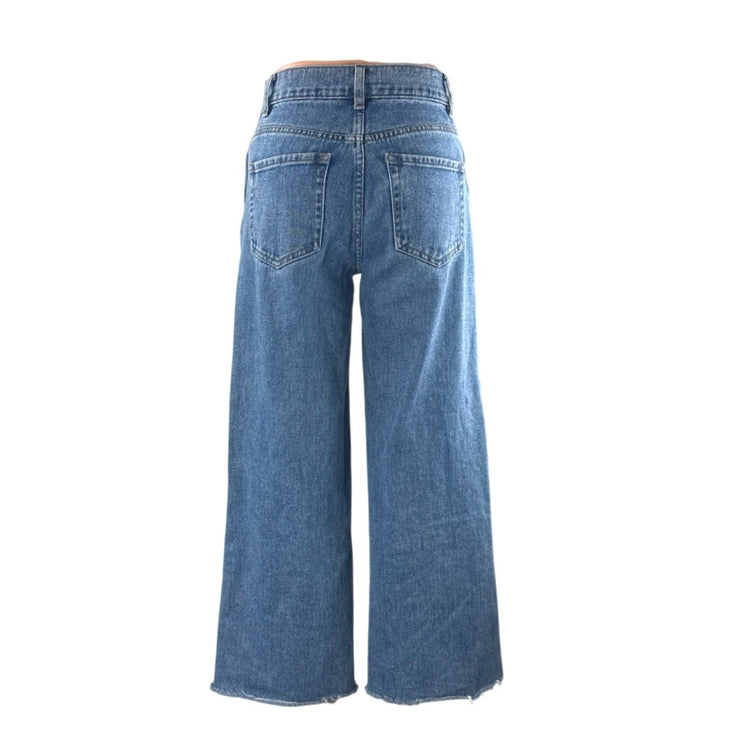 Pacsun Women's Blue Disressed High Rise Wide Leg Baggy Crop Denim Jeans Size 24