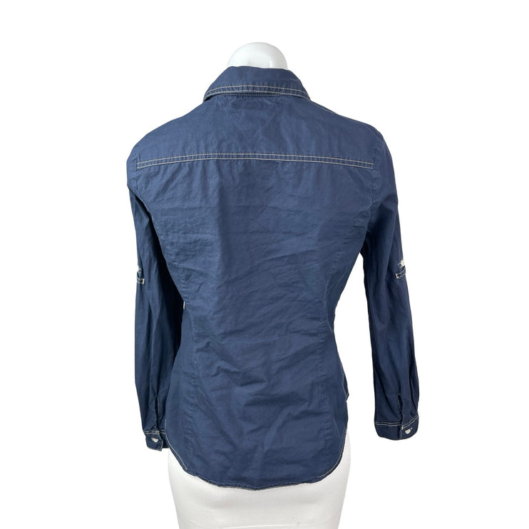 Tommy Hilfiger Women's Blue Dark Wash Long Sleeve Button Up Denim Jean Shirt S