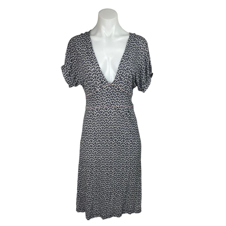 French Connection Gray Geometric Floral Dolman Sleeve V-Neck Midi Dress Size 4