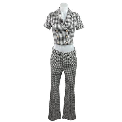 Cider Lady Houndstooth Cropped Blazer Flare Trousers Pants 2 Piece Set Size S