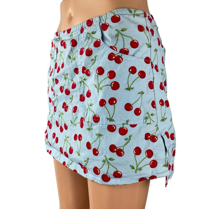 Old College Inn Blue Cherry Print Side Slit Pocket Straight Pencil Mini Skirt 9