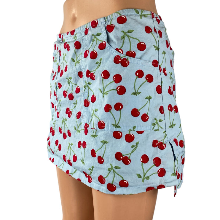Old College Inn Blue Cherry Print Side Slit Pocket Straight Pencil Mini Skirt 9