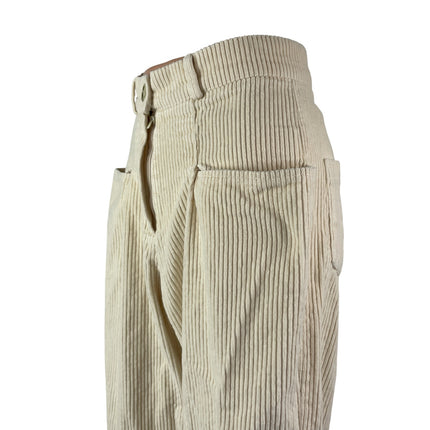 Zacro Women's Beige Corduroy High Rise Wide Leg Baggy Trousers Pants Size S