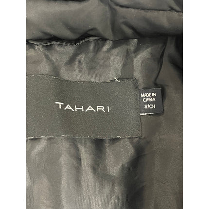 Tahari Women's Black Hoodied Full Zip Puffer Quilted Maxi Long Coat Jacket Sz S