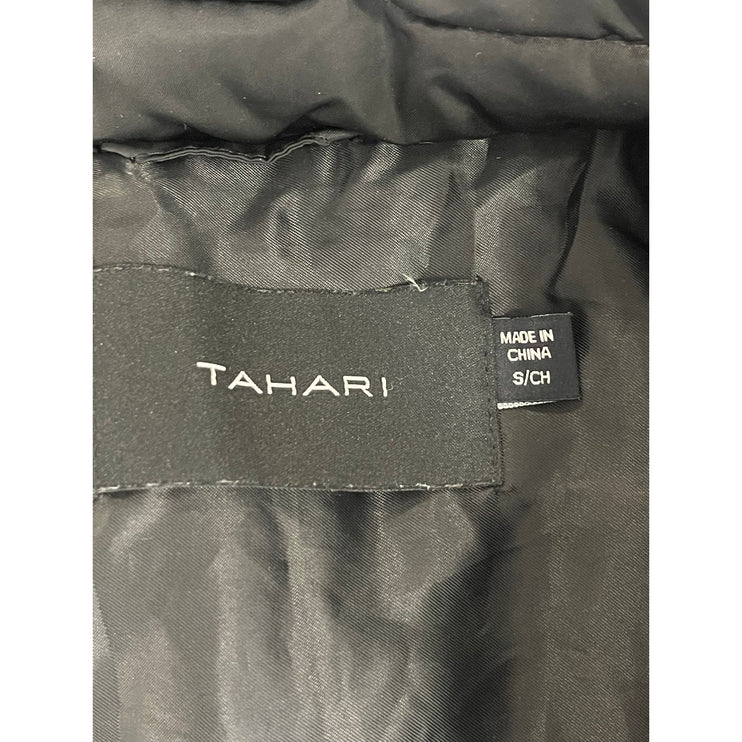 Tahari Women's Black Hoodied Full Zip Puffer Quilted Maxi Long Coat Jacket Sz S