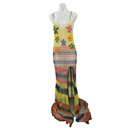Fashion Nova Naomi Multicolor Crochet Embroidered Open Knit Maxi Coverup Dress L