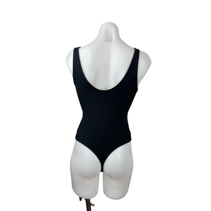 Abercrombie & Fitch Black Ribbed Knit V Neck Tie Bow Tank Bodysuit Top Size S