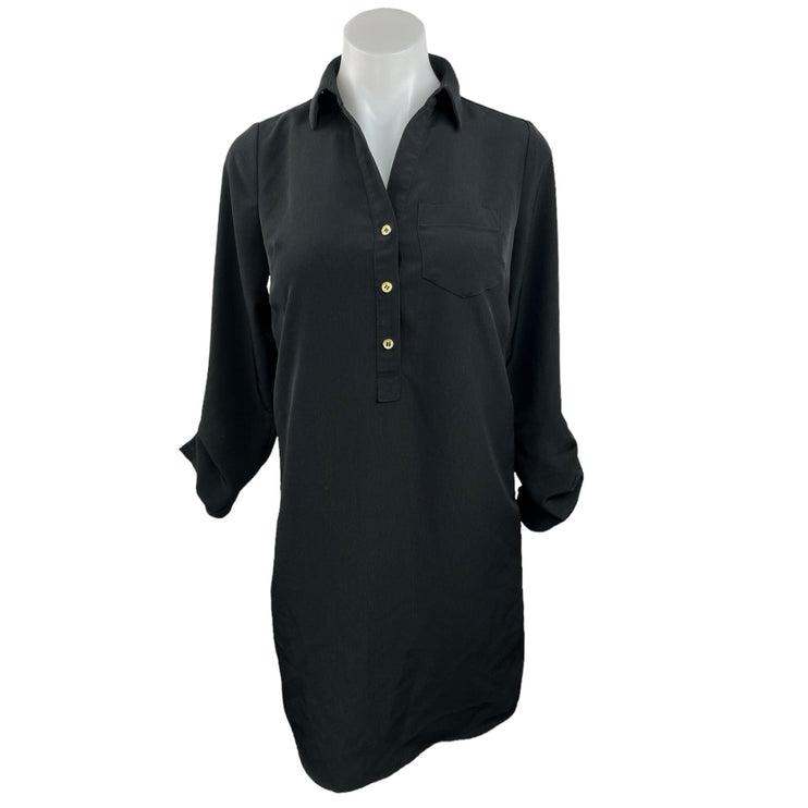 The Limited Ashton Black Collared Roll Tab Long Sleeve Casual Shirt Dress Sz XS