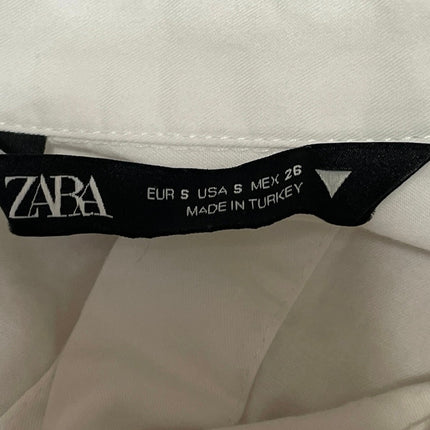 Zara Women White Long Sleeve Utility Pocket Cropped Button Down Shirt Top Size S