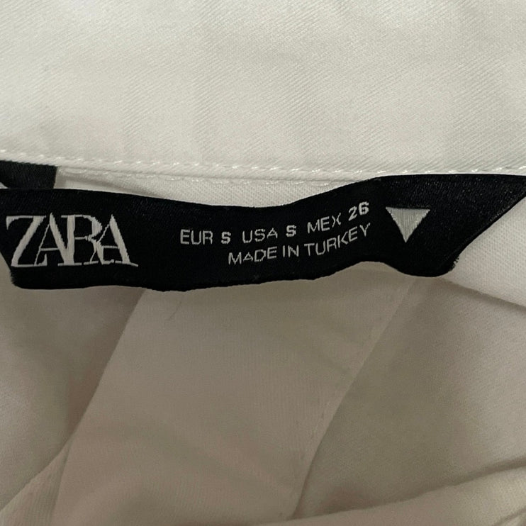 Zara Women White Long Sleeve Utility Pocket Cropped Button Down Shirt Top Size S