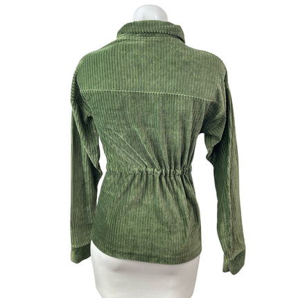 Love Women's Green Corduory Long Sleeve Tie Waist Utility Button Up Jacket Sz S