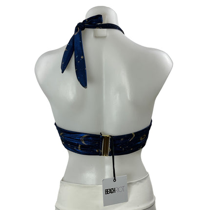 NEW Beach Riot Jessica Blue Celestial Moon Star Halter Bikini Top Swimwear Sz L