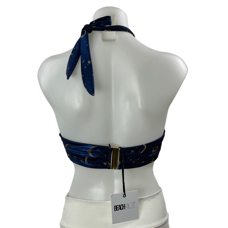NEW Beach Riot Jessica Blue Celestial Moon Star Halter Bikini Top Swimwear Sz L