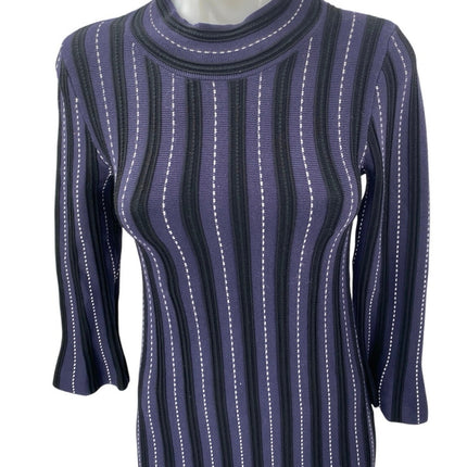 Ann Taylor Purple Black Long Bell Sleeve Mock Neck Mini Sweater Dress Size XXS