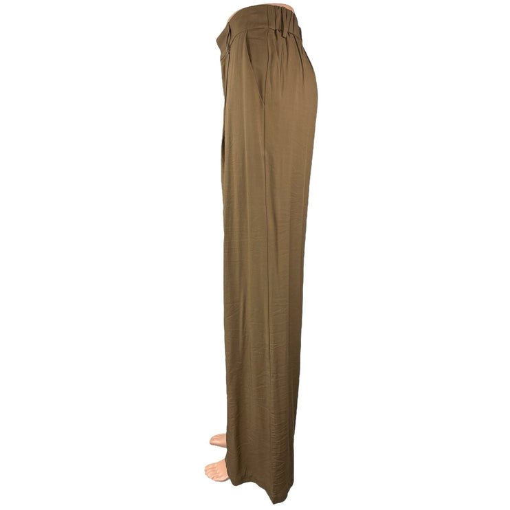 NEW Commense Women's Brown High Rise Pleated Ankle Wide Leg Trouser Pants Size S