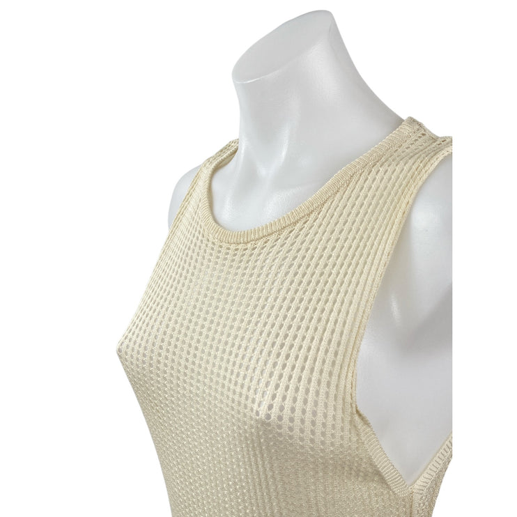 Commense Cream Sleeveless Open Knit Round Neck Cami Tank Maxi Dress Size L