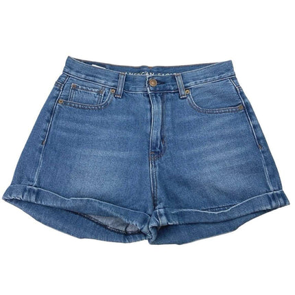 American Eagle Blue 100% Cotton Medium Wash Cuffed Mid Rise Jean Short Size 4