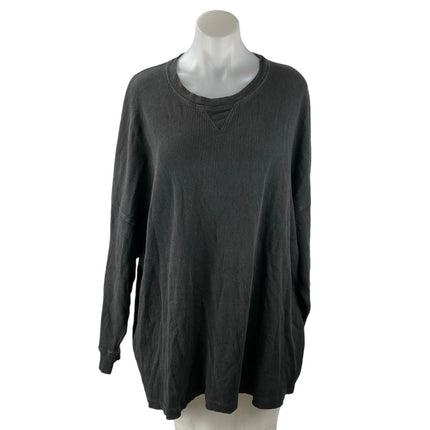 Free People Women's Gray Black Long Sleeve Rib Knit Pullover Sweater Top Size L